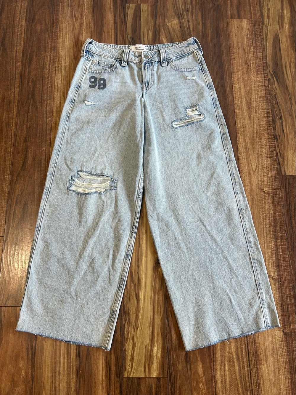 Hollister Low-Rise Super Baggy Streetwear Wide Leg Gray Denim Jeans Waist 27